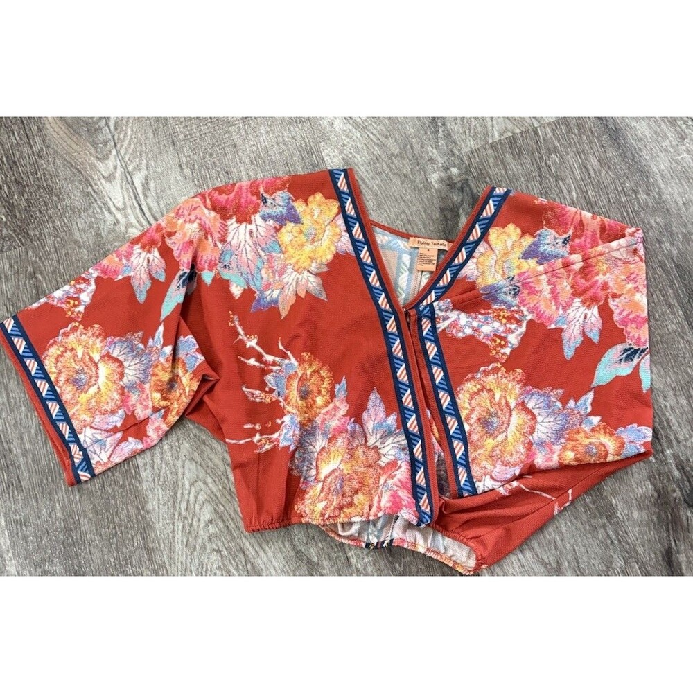 Flying Tomato Small Faux Wrap Top Bell Sleeve Boho Crop Festival Coachella